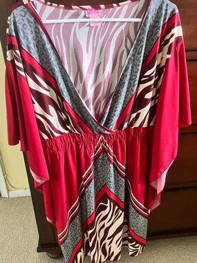 She's Cool Red and Gray Mixed Animal Print Mini Dress Size L